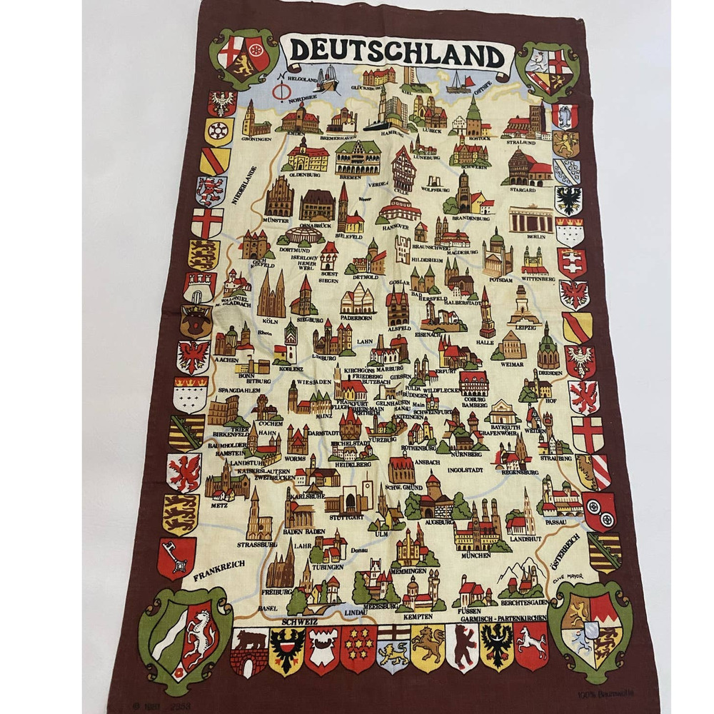VINTAGE 1983 Deutschland Map Print 17X29 100% Baumwolle